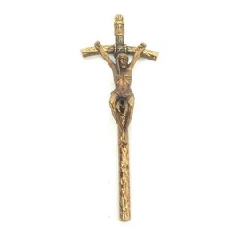 Pope John Paul II Signature Brass Pastoral Wall Cross, 6", Made in Italy