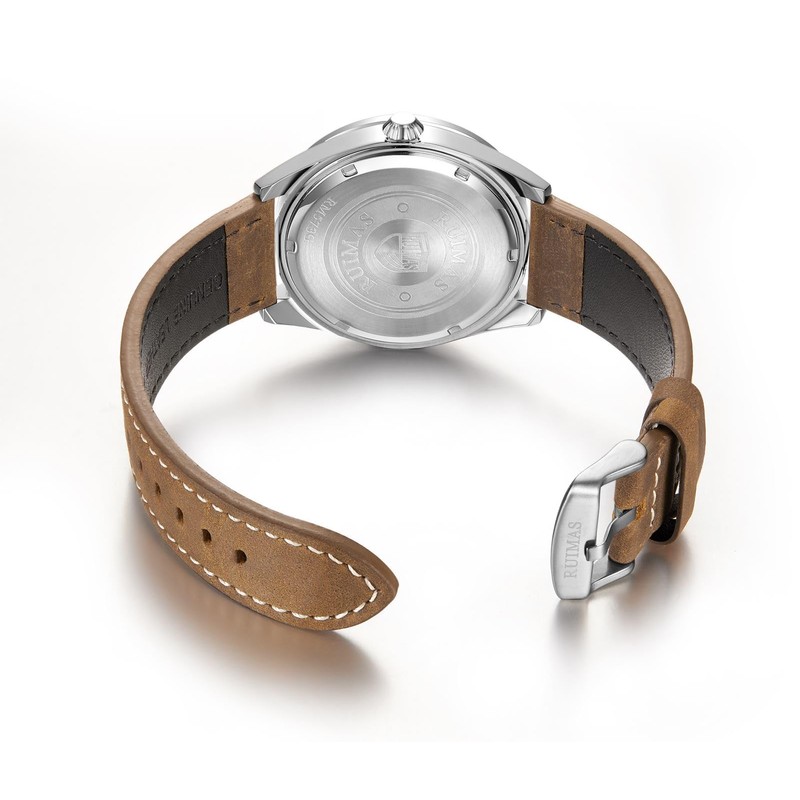 RUIMAS Men's Watch Fashion Japanese Quartz Watch Leather Band Black