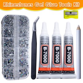 PETALTWIG b7000 Glue Clear with silver Rhinestones for Crafting,3600Pcs Rhinestones with 3Pcs Adhesive Glue Rhinestone Picker Tool，bedazzler kit with Rhinestones for Nail Art DIY Jewelry Shoes Clothes