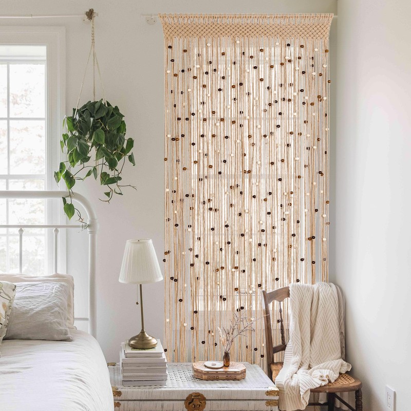 BECHAEO Macrame Beaded Curtain Boho Handmade Cotton Door String Curtain