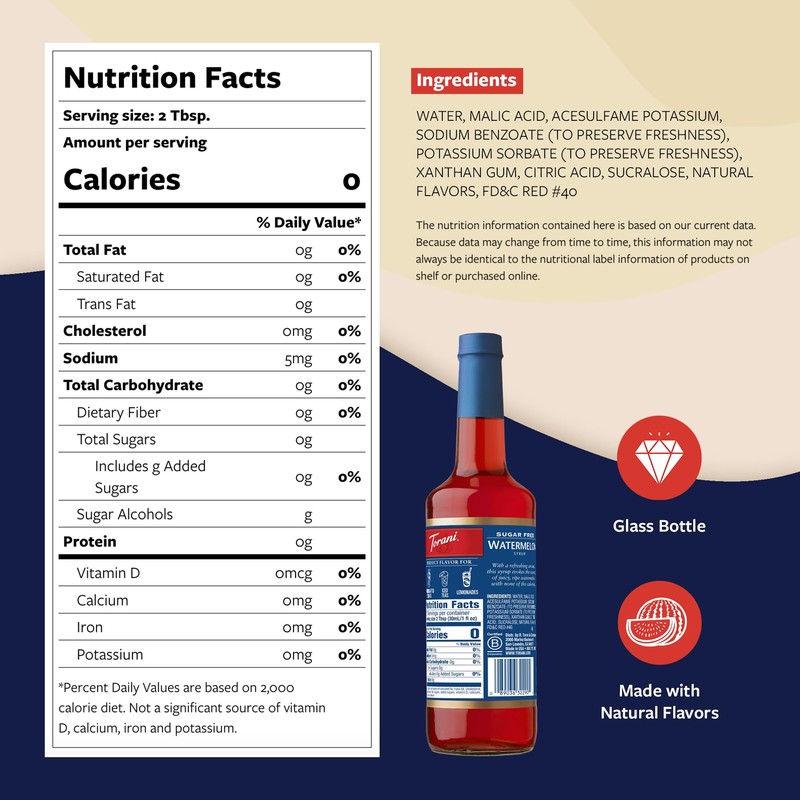 Torani Sugar Free Syrup, Watermelon Flavored Syrup for Drinks, Zero