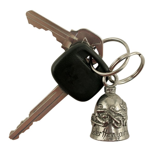 Guardian Angel Pewter Bell Keychain for Bikers - Lucky Charm