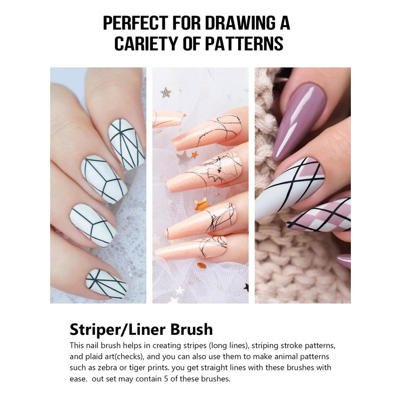 Nail Liner Brush, Fine Line Nail art Brushes 5/9/15/20/25mm Thin