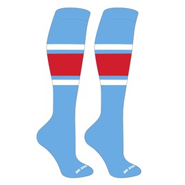 Mk Socks Striped OTC Baseball, Softball, Football Socks (B) Columbia Blue, White, Red (M)