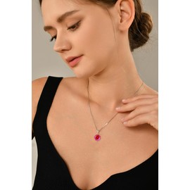 YL Round Pendant Necklace for Women 925 Sterling Silver Rose cut January Birthstone Garnet Pendant Jewellery Gifts for Wife Girlfriend