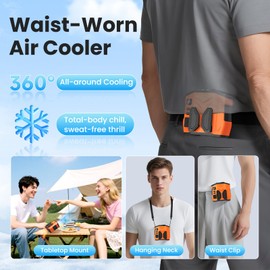OCOHW Portable Personal Waist Fan Rechargeable, 10000mAh 5 Speeds 13500RPM Strong Airflow, LED Light & 30H Runtime, Hands-Free Shirt/Belt/Neck Clip on Fan for Camping, Work, Outdoor, Travel