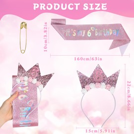 Bomiclss 6th Birthday Decorations for Girl Set,Pink 6th Birthday Sash and 6 Birthday Tiara Birthday Girl Crown for 6th Birthday Gifts 6th Birthday Decoration Party Accessories for Girls (Pink 6th)