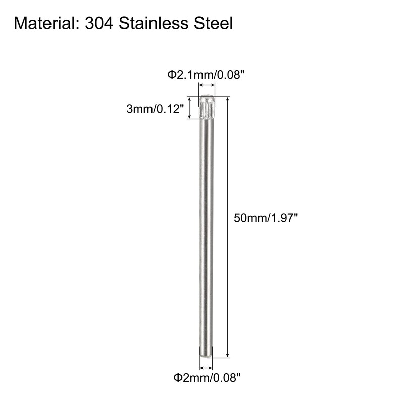 sourcing map 2x50mm 304 Stainless Steel Dowel Pins, 20Pcs Knurled