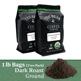 The Bean Organic Coffee Company Chocolate Macadamia Nut, Medium Roast, Ground Coffee, 16-Ounce Bags (Pack of 2), Café molido tostado orgánico