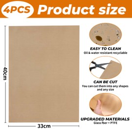 Colorich 4 Stück 33 x 40cm Backpapier Zuschnitte, Backpapier für Heißluftfritteuse, Dauerbackfolie für Backofen und Grill, Backen, Kochen, Grillen, Frittieren und Dämpfen