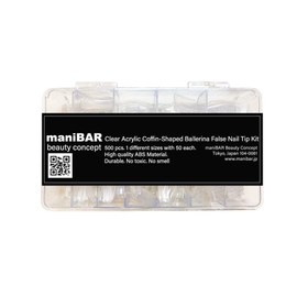 maniBAR beauty concept Clear Acrylic Coffin-Shaped Ballerina False Nail Tip Kit 500 pcs 1 different sizes with 50 each High quality ABS Material Durable No toxic No smell