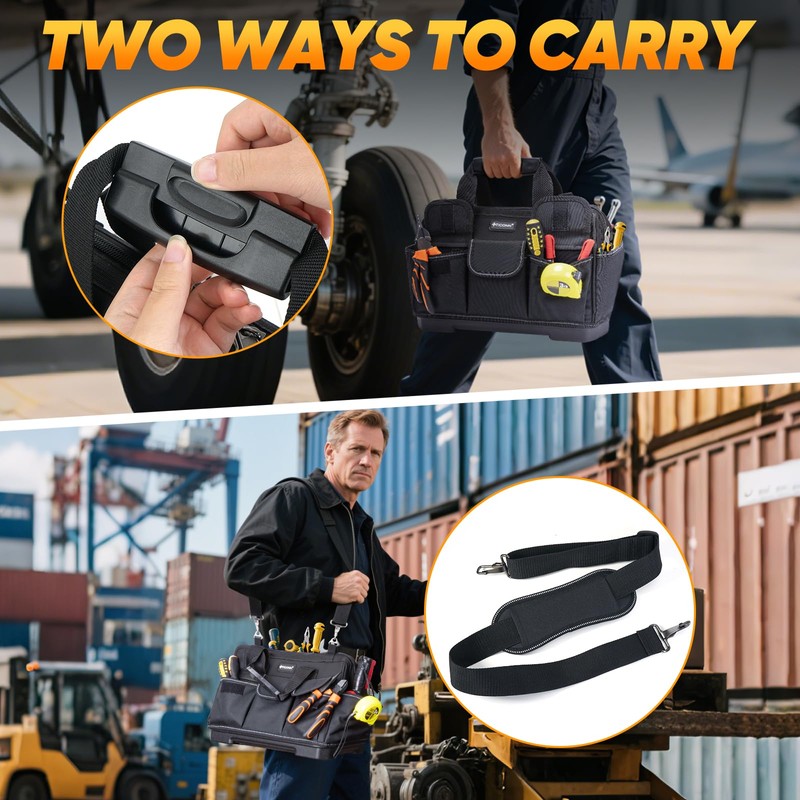 TICONN Heavy Duty Tool Bag with Multi-Pockets, Portable Tool Box