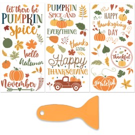 PLIGREAT 3 Sheets Autumn Theme Rub on Transfer Stickers for Crafts Waterproof UV Pumpkin Thanksgiving Text Rub on Decals for Furniture Cabinet Dressers Ceramic Fall Harvest Party Supply