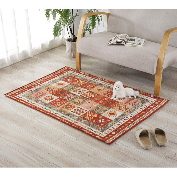 INSIMAN Entrance Mat, Carpet, Indoor Doormat, Stylish, 23.6 x 35.4 inches (60 x 90 cm), Gabe, Mud Removing Mat, Washable, Water Absorption, Antibacterial, Gobelin Weave, Red, Non-Slip, Floor Heating, Suitable for All Seasons, Low Foam, Commercial Use, Ho