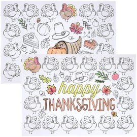 Iconikal Color-Your-Own 2-Sided Reversible Disposable Paper Place Mats, 14 x 10-inches, Happy Thanksgiving, 22-Count