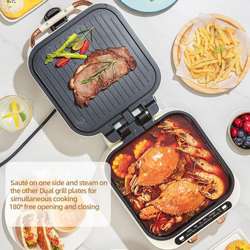 AORAN 7-in-1 Electric Griddle with Non-Stick Coating, Smokeless Grill for