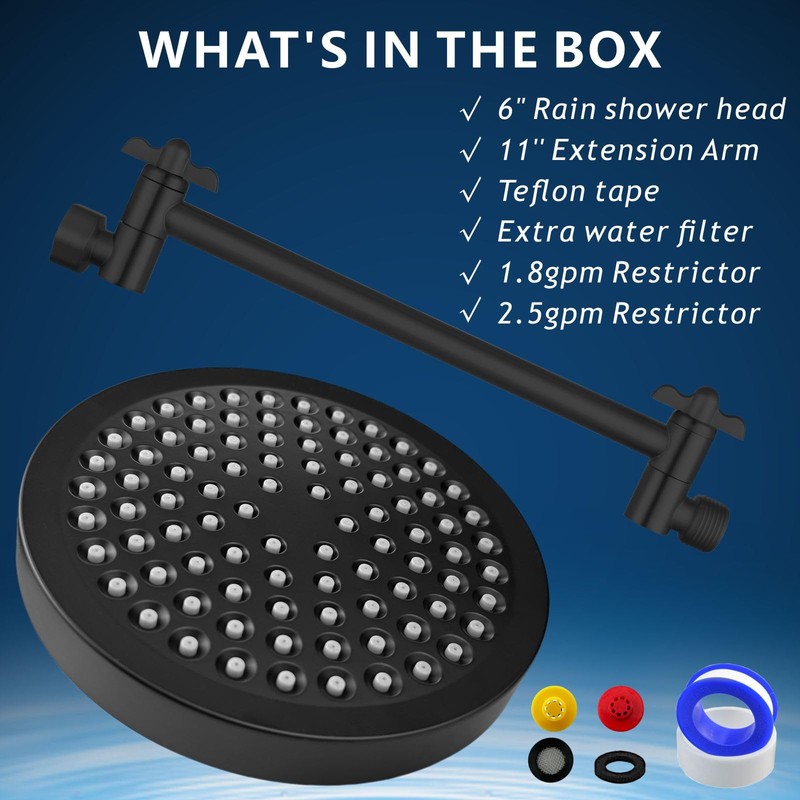 Nuodan High Pressure Rain Shower Head with 11'' Extension Arm