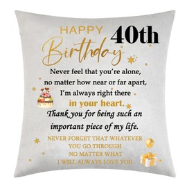 40th Birthday Cushion Cover Gifts, Happy Birthday Gifts for Girls Boys, 40th Birthday Gifts for Friend Family Birthday Gifts, Pillow Cases for Sofa Couch Home Decor Pillow Cover 18” x 18” (40th)