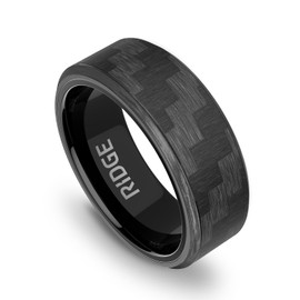 Ridge 6mm Beveled Tungsten Rings For Men - Dual Band Metal Wedding Ring & Silicone Ring, Scratch-Resistant PVD Coating, Convex No-Pinch Fit, Includes Extra Silicone Band (Carbon Fiber 3K, 6.5)