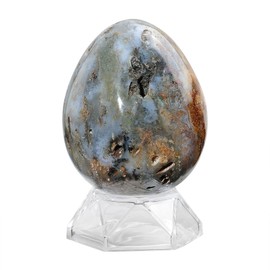 Nupuyai 2.99"-3.54" Ocean Jasper Egg Statue with Acrylic Stand, Polished Carved Crystal Stone Ball Figurine for Home Office Decor