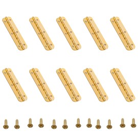 10Pcs Mini Hinges Cabinet Hinges 180 Degree Long Strip Hinge Folding Door Hinges for DIY Crafts Wooden Jewelry Box (Gold)