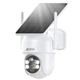 ANRAN 5MP FHD Outdoor Surveillance Camera WiFi Wireless Surveillance Camera with Solar Panel and Headlight, Coloured Night Vision, PTZ Swivel, Alexa Compatible, Toll-Free Use, Q4 Max White