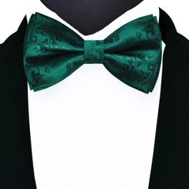 Gusleson Green Bow Tie Pocket Square Set for Men Pre-Tied Silk Emerald Green Paisley Bowties Handkerchief Cufflinks for Party (UK0497-37)