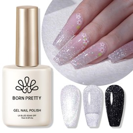 BORN PRETTY Silver Reflective Glitter Gel Nail Polish Holographic Transparent Glitter Gel Polish Sparkly Shiny Disco DJ LED Gel Nail Polish Nail Varnish 15ML