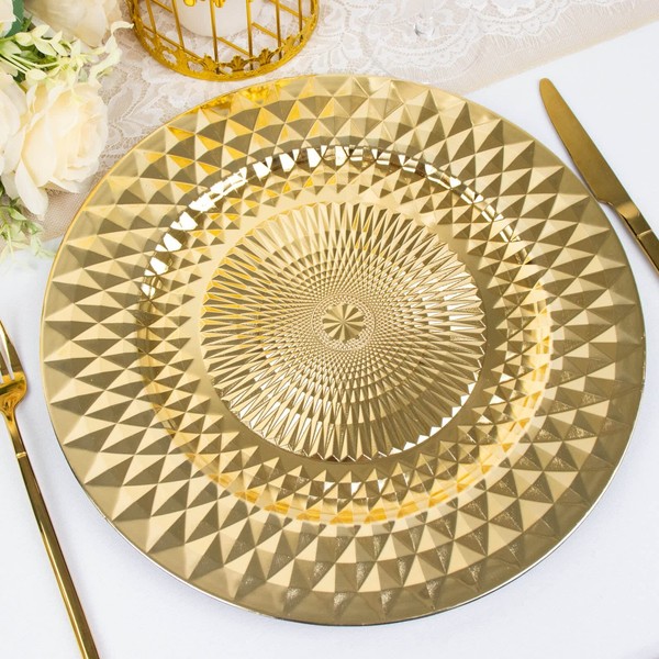TABLECLOTHSFACTORY 6 Pack | 13" Sparkling Gold Diamond Disposable Dinner