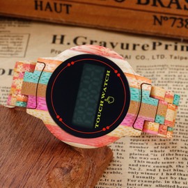 Tiong Men's Wooden Watch | LED Digital Wooden Watch | Simple Men's Watch | Men's Touch Screen Waterproof Watch, Q1114, Bracelet