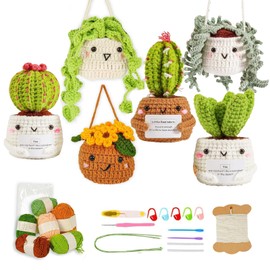 dancepandas Crochet Hook Set, Crochet Set for Beginners, Crochet for Beginners, Flower Cacti, Hanging Potted Plant, Crochet Starter Set, Fleshiness with Video Tutorial and Instructions for Mothers,
