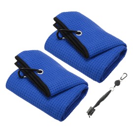 PATIKIL 24"x16" Golf Towels Golf Microfiber Waffle Pattern Towel Set Club Groove Cleaner Brush for Men Women, Blue Towel