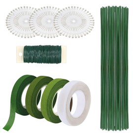 BREANIFULL 9 Piece Flower Arrangement Tool Kit Including Flower Ribbons and Wraps, Ball Head Pins, Flower Ribbon Flower Arrangement Tool Kit for DIY Bouquet Stem Wrap Florists