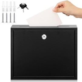 Yaocom Metal Suggestion Box with Lock and Slot Office Locked Wall Mailbox House Outside Key Drop Box with 2 Keys Donation Deposit for Ballot(Black,11.8 x 9.45 x 2.95 Inches/ 30 x 24 x 7.5 cm)