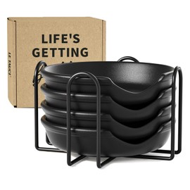 LE TAUCI Ceramic Spoon Rest with Holder, 4.8 Inches Spoon Rest for Stove Top, Utensil Rest for Kitchen Counter, Coffee Spoon Holder, Set of 4, Crude Black