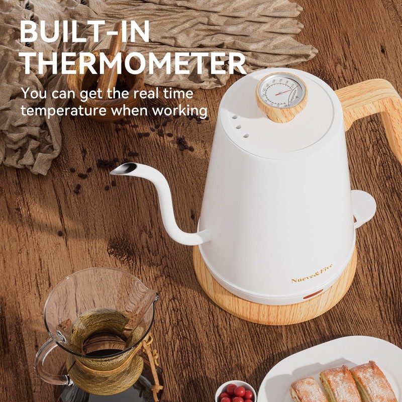 Nueve&Five Gooseneck Electric Kettle with Thermometer,Electric Tea Kettle 1L with