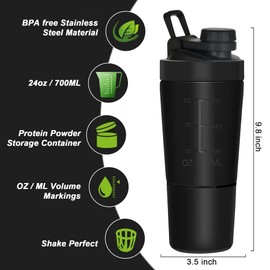 ROCKY&CHAO Protein Shaker Bottle with MixBall and Filter - 700ML Shaker Bottle with 200ML Storage - Leak-proof BPA-free Carry-handle, Ideal Shaker for Protein Shakes for Fitness Men and Women