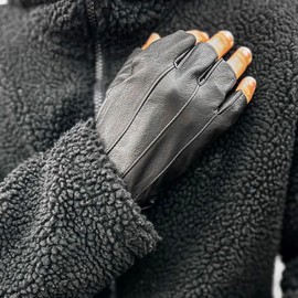 Harssidanzar Driving Gloves for Mens,Unlined Fingerless Half Finger Leather Driving Gloves KM049US,Black, Size L