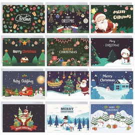 Christmas Cards with Envelope Set, Christmas Cards, Pack of 12 Christmas Cards Set, Various Greeting Cards, Christmas Cards, Folding Cards and Stickers for Christmas Greetings