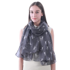 Boston Terrier Dog Print Women's Scarf Shawl Wrap Lightweight (Dark Grey)