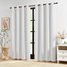 Jubilantex White Linen Blackout Curtains 95 Inches Long for Bedroom Living Room Thermal Insulated and Noise Reducing Window Curtain Panels Grommet Top,52" Wide
