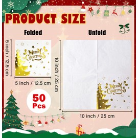 SietDESEO 50 Pieces 3-ply Christmas Tree Napkins with Gold Foil Disposable Cocktail Napkins Paper Napkins for Dinner Kitchen Christmas Party Dessert Napkins