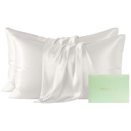 THXSILK Mulberry Silk Pillowcase Queen Size, Set of 2 Pillowcases, Pillow Cover Cover with Hidden Zipper, Soft Smooth Cooling Pillowcases for Hair and Skin, Gift for Women Men, White