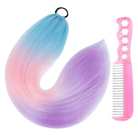 1 Piece Colourful Gradient Ponytail with 1 Piece Antistatic Steel Comb, Colourful Hair Extensions Ponytail, Headband Braided Wig, Fashionable Wig for Girls, Women
