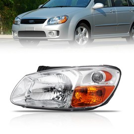 OLDANI Right Headlight Assembly for 2007 2008 2009 Ki-a Spectra, Passenger Side Halogen Headlamp with Bulbs Clear Lens Black Housing Amber Reflector, 1 PC, Replace# 921012F530