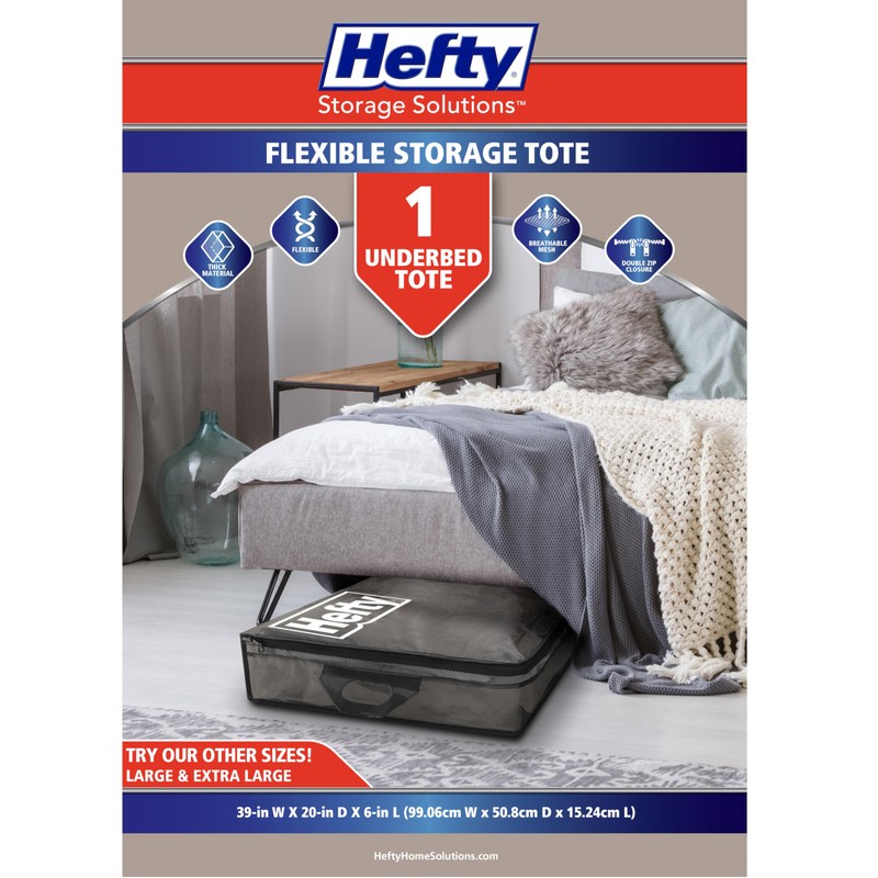 Hefty Underbed Flexible Tote with Breathable Mesh, Double Zipper, 2