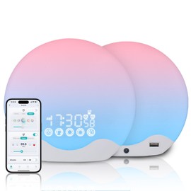 GDSanlian Sunrise Alarm Clock & White Noise Machine 2-in-1, APP Control, 6 Soothing Sound for Sleeping, 12 Night Light, Memory Function, FM Radio, for Heavy Sleepers Adults and Children, Ideal Gift