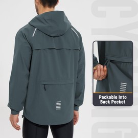 BALEAF Men's Rain Jacket Waterproof Running Cycling Windbreaker Golf Hiking Gear Hood Packable Reflective Grey M