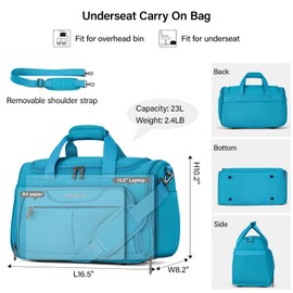 Hanke Foldable Underseat Carry On luggage Bag, Travel Tote Bag for Women & Men, Personal Item Travel Bag Softside Lightweight Luggage Bags for Travel Flight Crew Overnight Weekender.(Caribbean Blue)