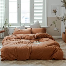 AMWAN Pumpkin Caramel Duvet Cover Twin XL Jersey Knit Cotton Duvet Cover Rust Color Comforter Cover Terracotta Bedding Sets Simple Style Caramel Rust Duvet Cover 1 Twin XL Duvet Cover 2 Pillowcases